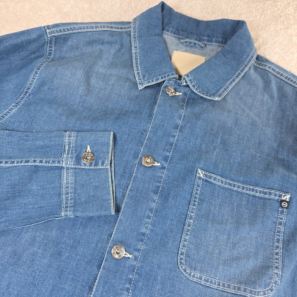 AG Adriano Goldschmied Chore Jacket Mens M Blue Denim Stretch Button Front NWOT